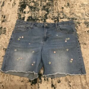 Floral Embroidered Kids Denim Shorts